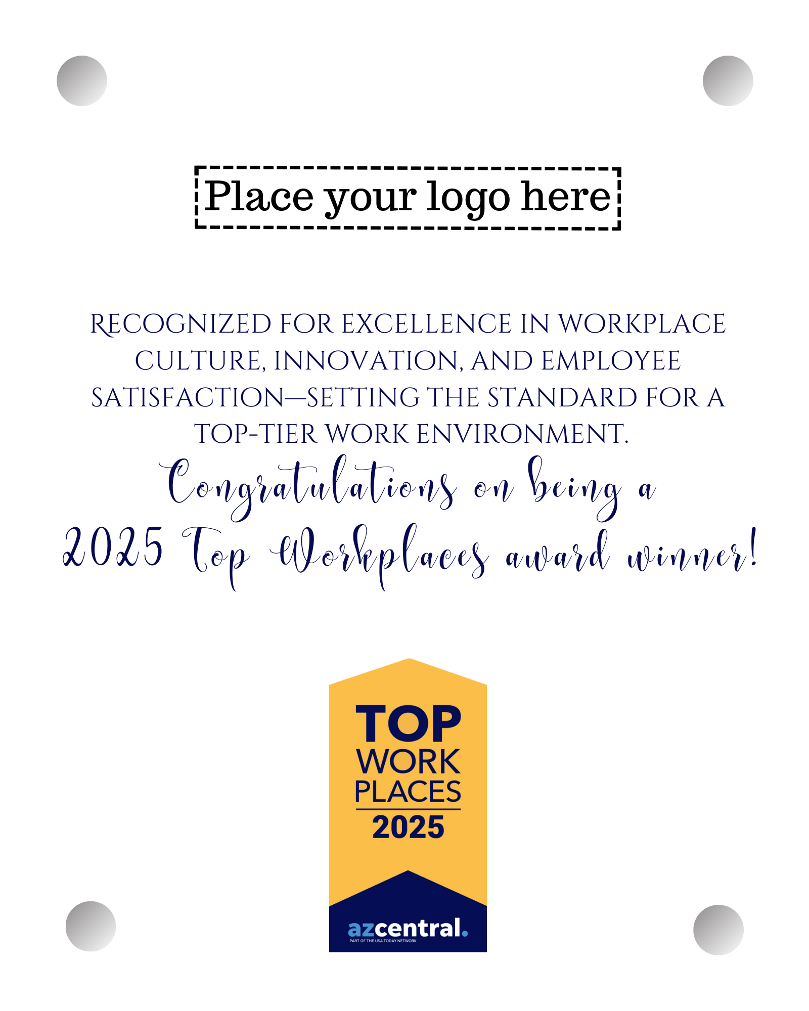 Top Workplaces 2025 Acrylic Wall Sign