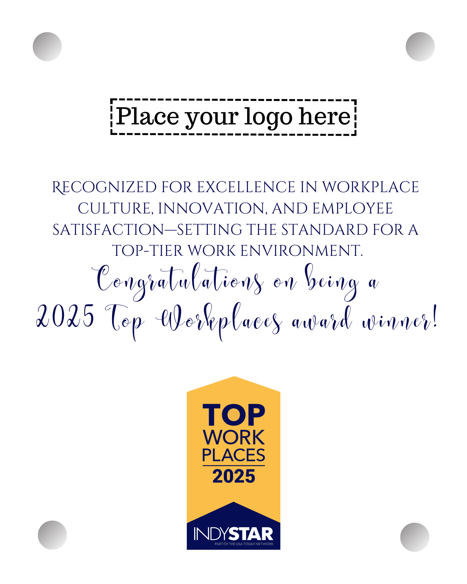 Top Workplaces 2025 Acrylic Wall Sign