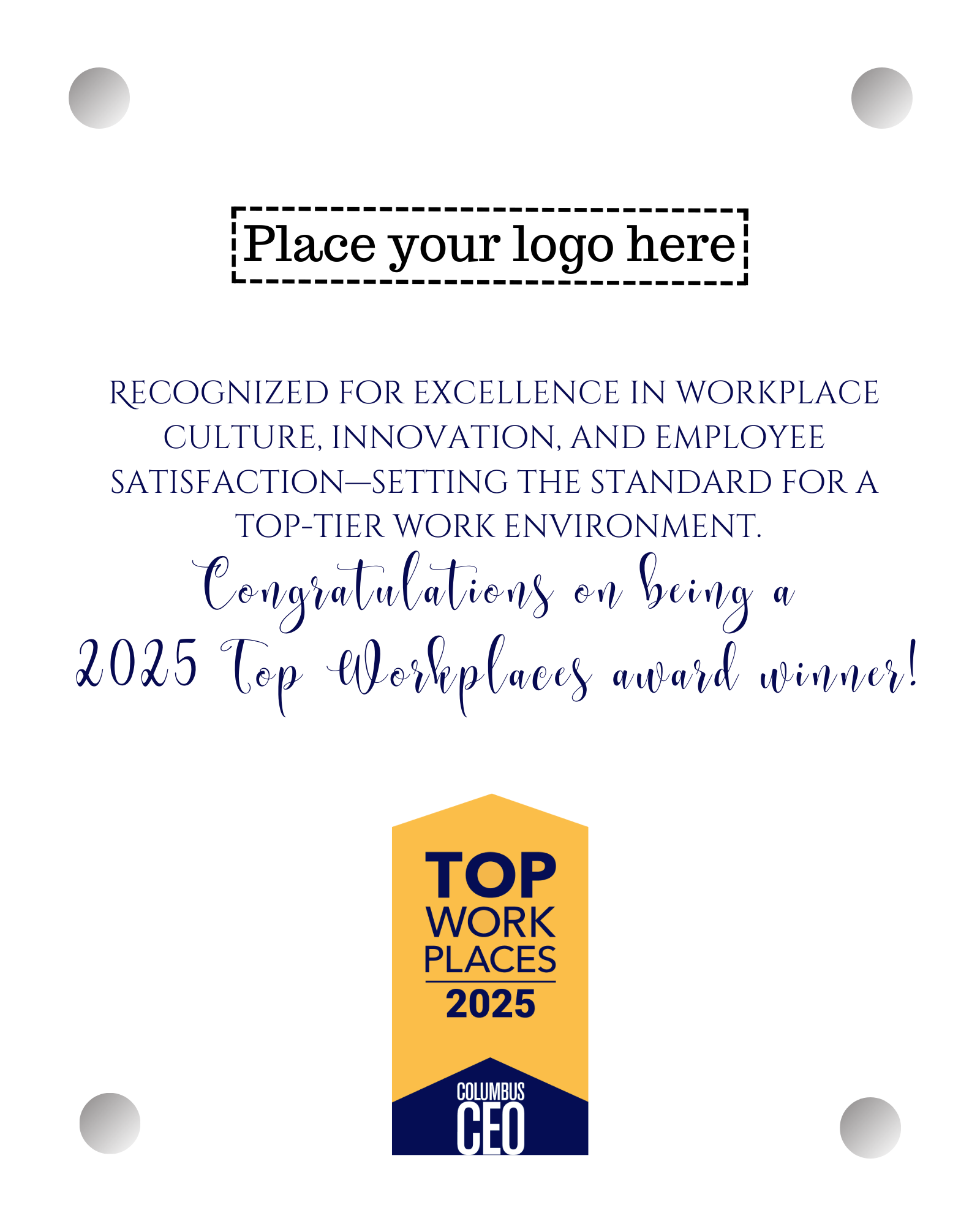 Top Workplaces 2025 Acrylic Wall Sign