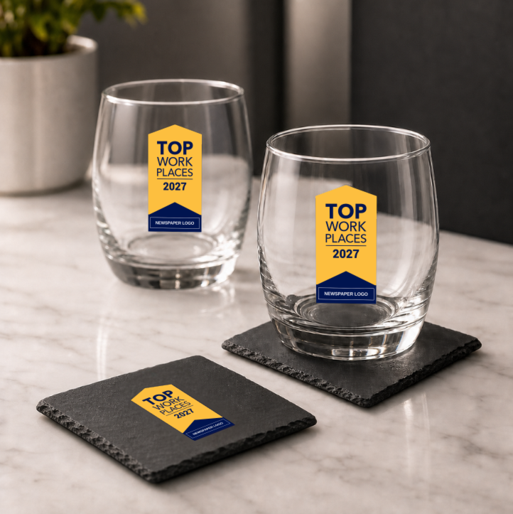 Top Workplaces Rocks Glass & Slate Coaster Set - 2027