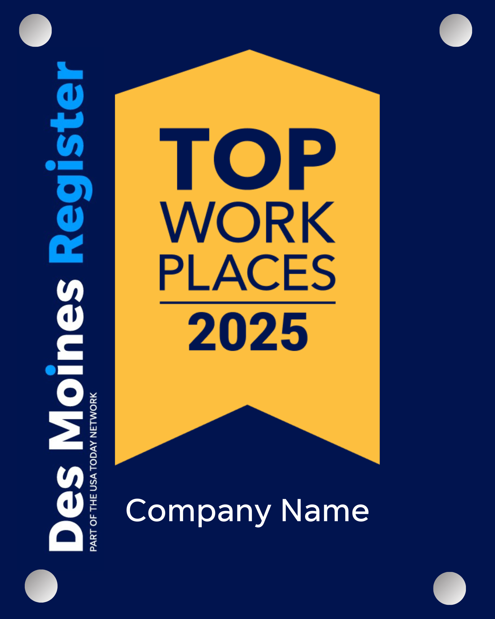 Top Workplaces 2025 Acrylic Wall Sign