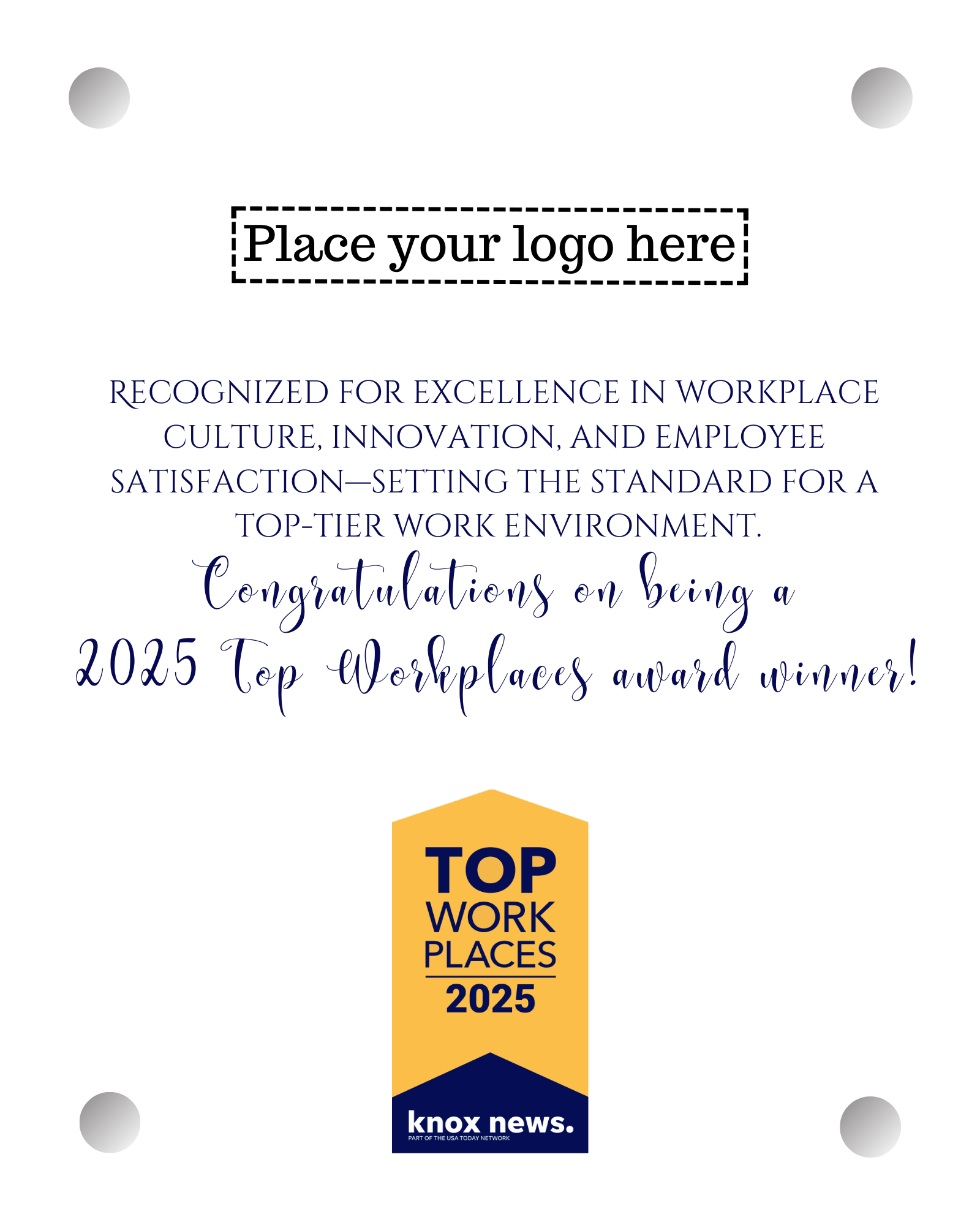 Top Workplaces 2025 Acrylic Wall Sign