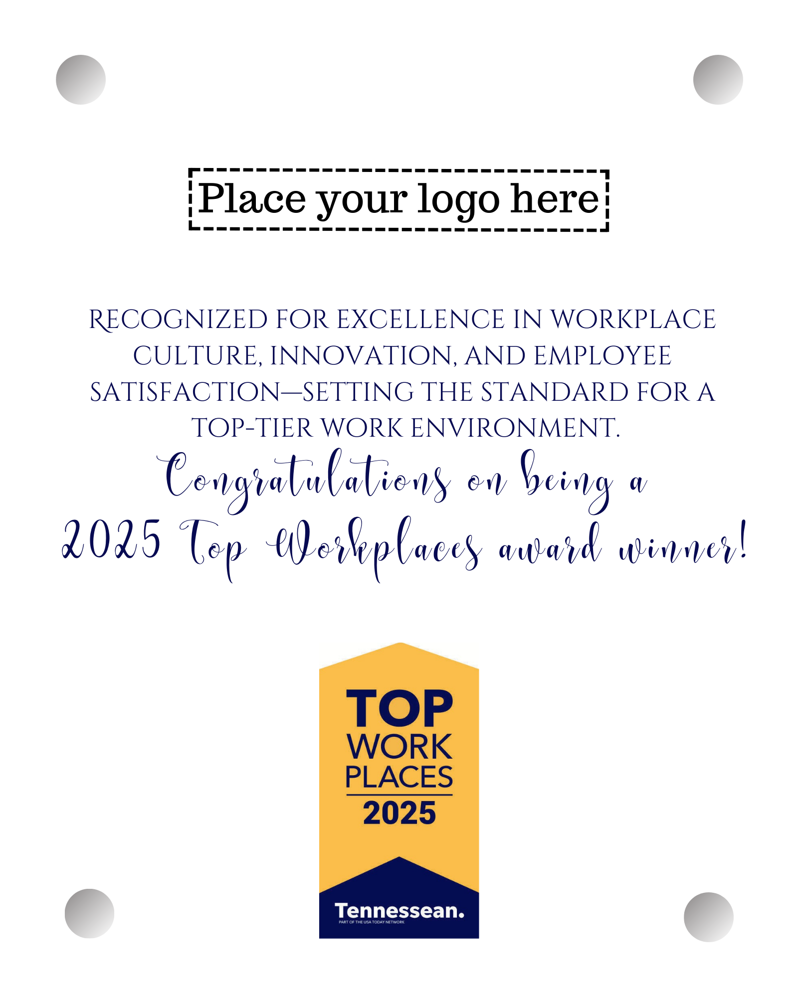 Top Workplaces 2025 Acrylic Wall Sign