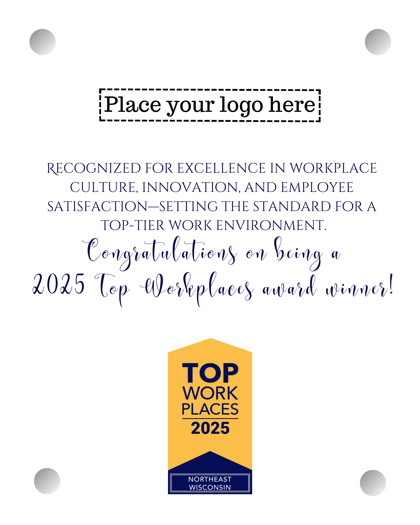 Top Workplaces 2025 Acrylic Wall Sign