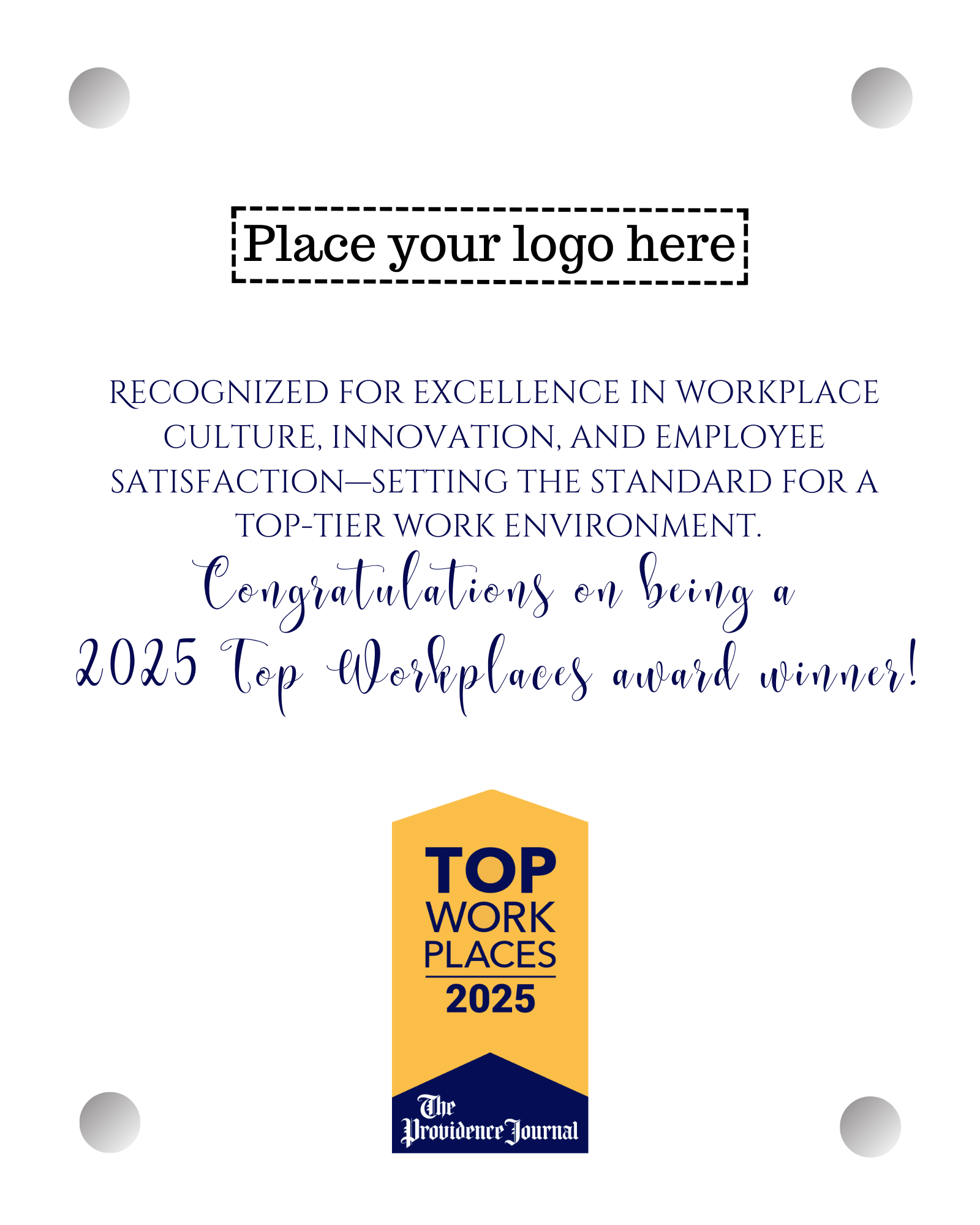 Top Workplaces 2025 Acrylic Wall Sign