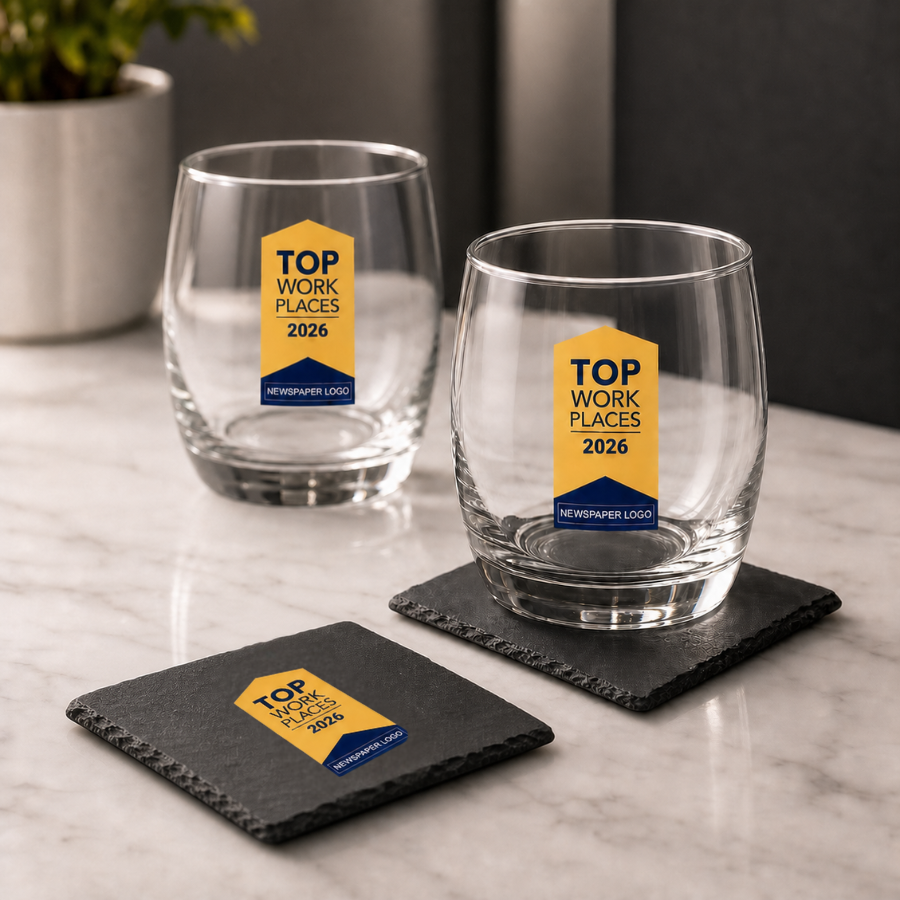 Top Workplaces Rocks Glass & Slate Coaster Set - 2026