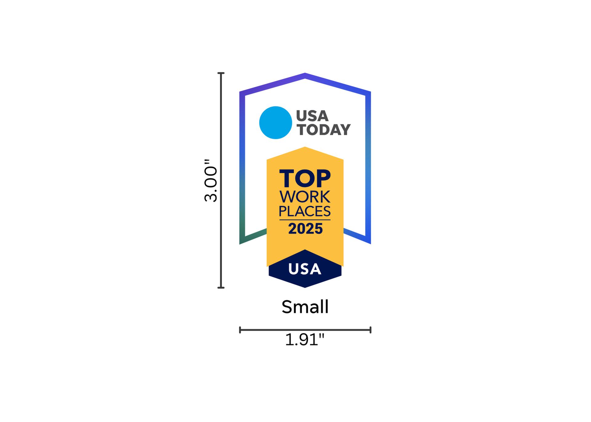 USA TODAY Top Workplaces Sticker with Dimensions